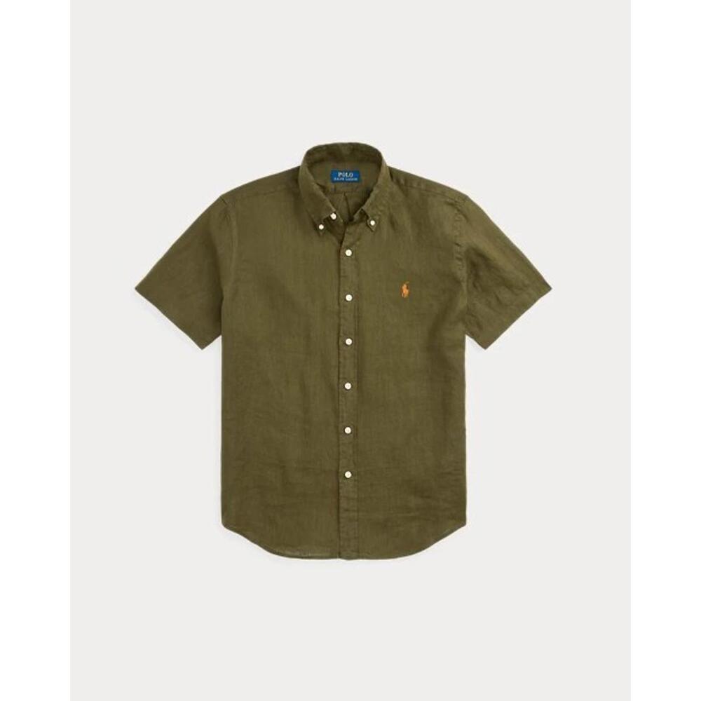 Polo Ralph Lauren Custom Slim Fit Linen Shirt L Olive Green NWT Short Sleeve - Picture 2 of 7